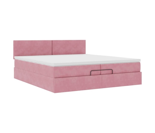 Estructura cama otomana con colchón terciopelo rosa 200x200 cm