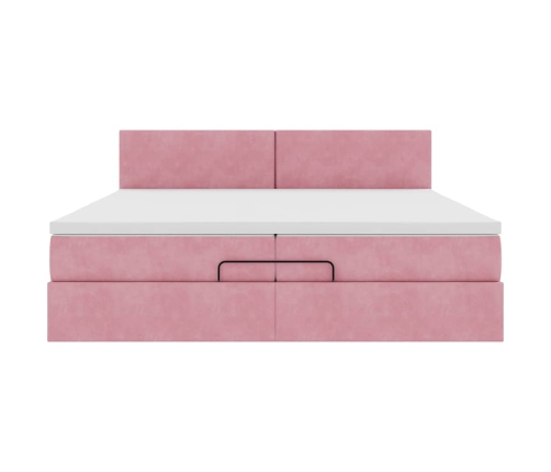 Estructura cama otomana con colchón terciopelo rosa 200x200 cm