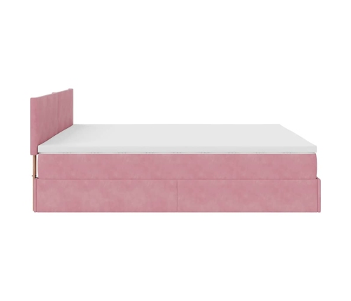 Estructura cama otomana con colchón terciopelo rosa 200x200 cm