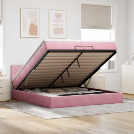 Estructura cama otomana con colchón terciopelo rosa 200x200 cm