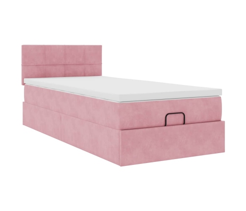 Estructura cama otomana colchón terciopelo rosa 80x200cm