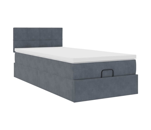 Estructura cama otomana colchón terciopelo gris oscuro 90x190cm