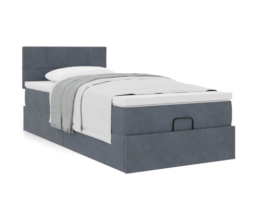 Estructura cama otomana colchón terciopelo gris oscuro 90x190cm