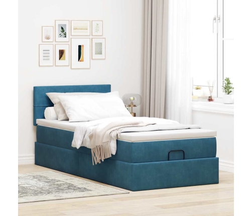 Estructura de cama otomana con colchón terciopelo azul oscuro