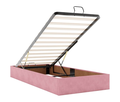 Estructura cama otomana con colchón terciopelo rosa 90x190cm