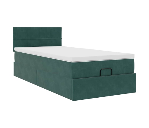 Estructura de cama otomana con colchón terciopelo verde oscuro