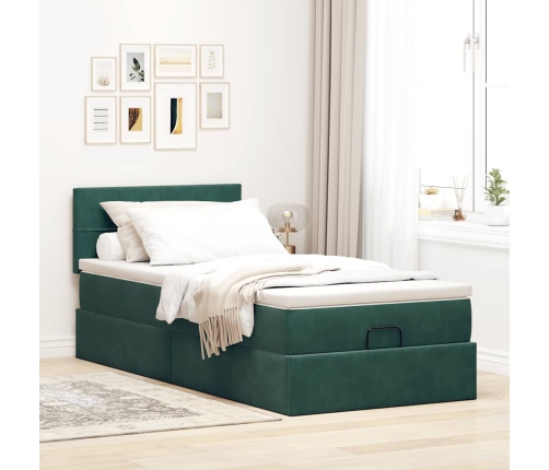 Estructura de cama otomana con colchón terciopelo verde oscuro