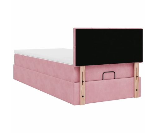 Estructura de cama otomana colchón terciopelo rosa 90x200cm