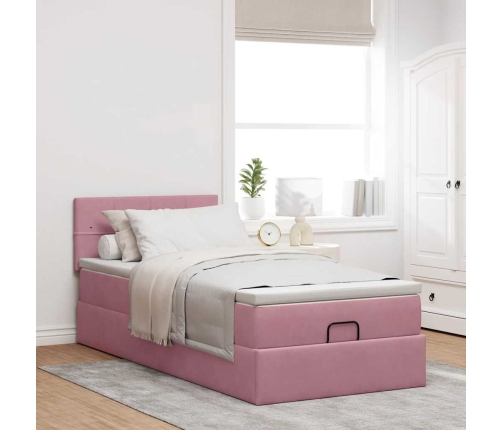 Estructura de cama otomana colchón terciopelo rosa 100x200cm