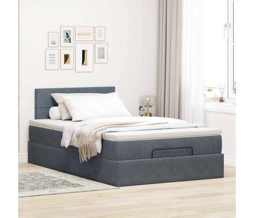 Cama otomana con colchón 120x190 cm terciopelo gris oscuro