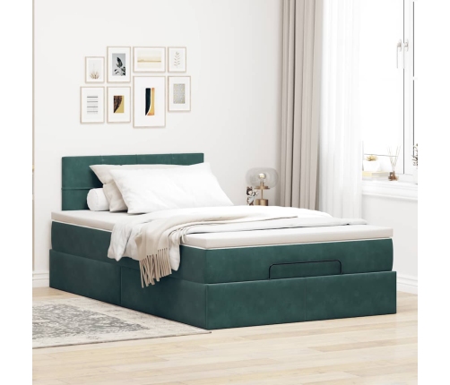 Cama otomana con colchón 120x190 cm terciopelo verde oscuro