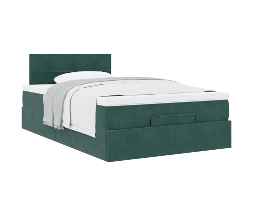 Cama otomana con colchón 120x190 cm terciopelo verde oscuro