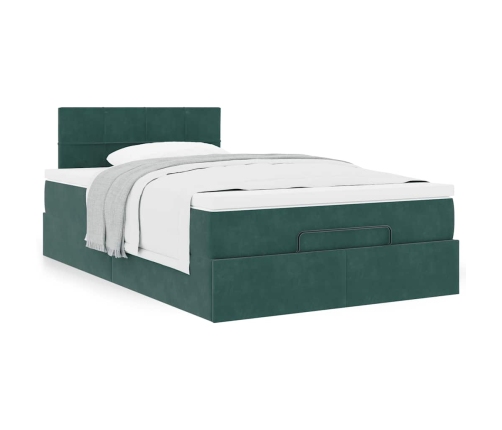 Cama otomana con colchón 120x190 cm terciopelo verde oscuro
