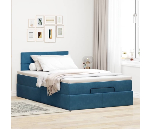 Cama otomana con colchón 120x190 cm terciopelo azul oscuro