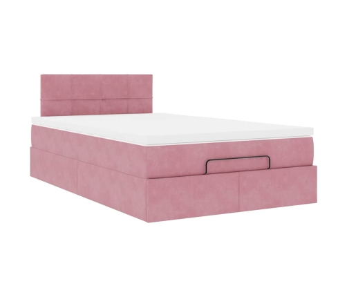 Cama otomana con colchón terciopelo rosa 120x190 cm