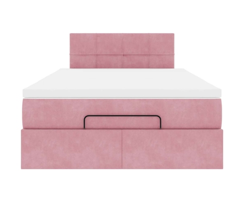 Cama otomana con colchón terciopelo rosa 120x190 cm