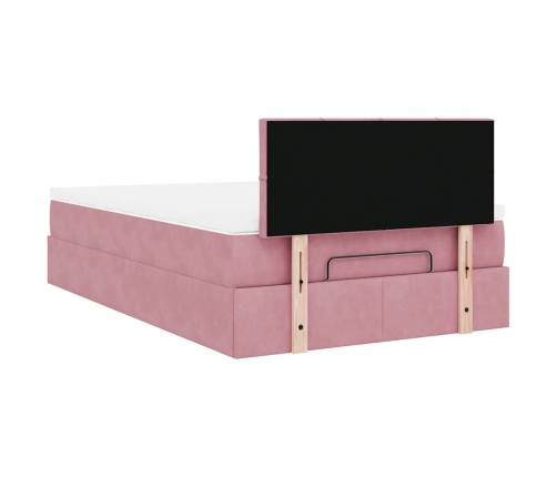 Cama otomana con colchón terciopelo rosa 120x190 cm