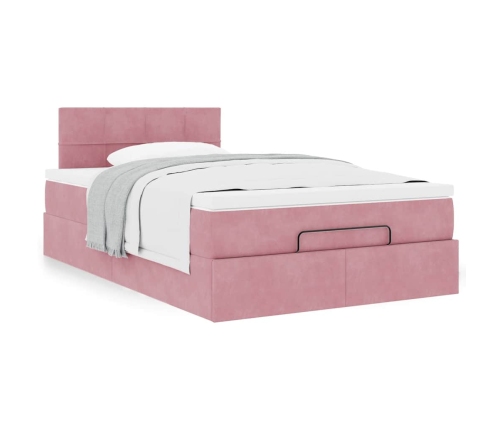 Cama otomana con colchón terciopelo rosa 120x190 cm