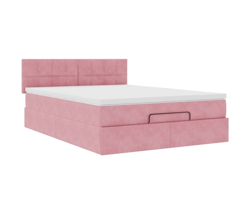 Estructura cama otomana con colchón terciopelo rosa 140x190 cm