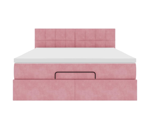 Estructura cama otomana con colchón terciopelo rosa 140x190 cm