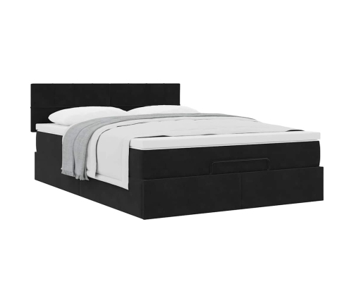 Estructura cama otomana colchón terciopelo negro 140x200cm