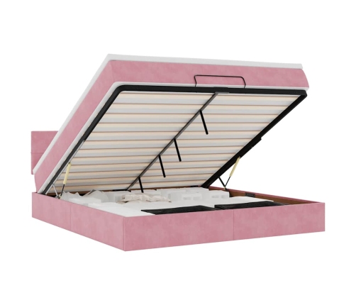 Estructura cama otomana con colchón terciopelo rosa 160x200 cm