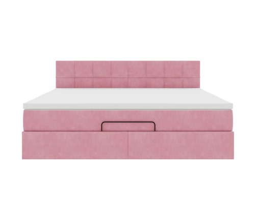 Estructura cama otomana con colchón terciopelo rosa 160x200 cm