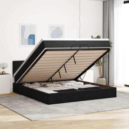 Estructura cama otomana con colchón terciopelo negra 200x200 cm