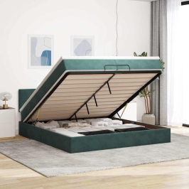 Estructura de cama otomana con colchón verde oscuro 200x200 cm