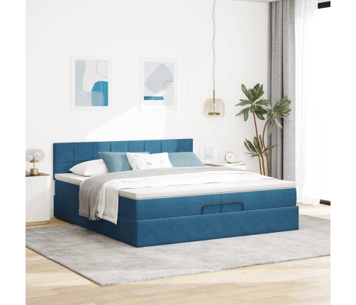 Estructura de cama otomana con colchón azul oscuro 200x200 cm