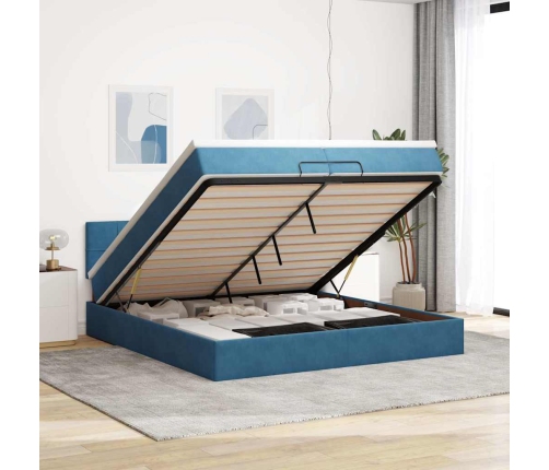 Estructura de cama otomana con colchón azul oscuro 200x200 cm