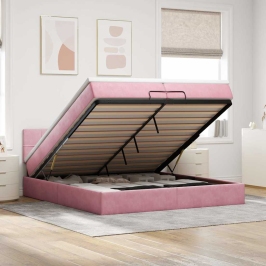 Estructura cama otomana con colchón terciopelo rosa 200x200 cm