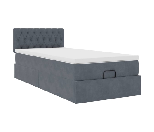 Estructura cama otomana colchón terciopelo gris oscuro 90x190cm