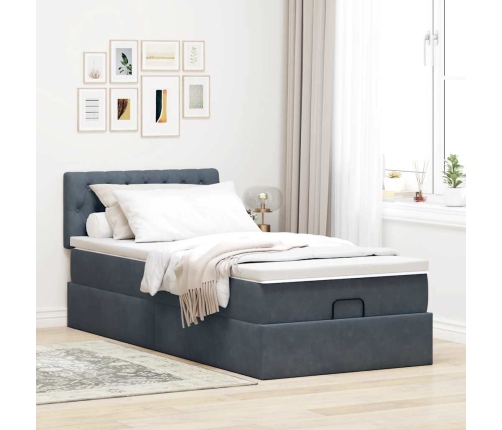 Estructura cama otomana colchón terciopelo gris oscuro 90x190cm