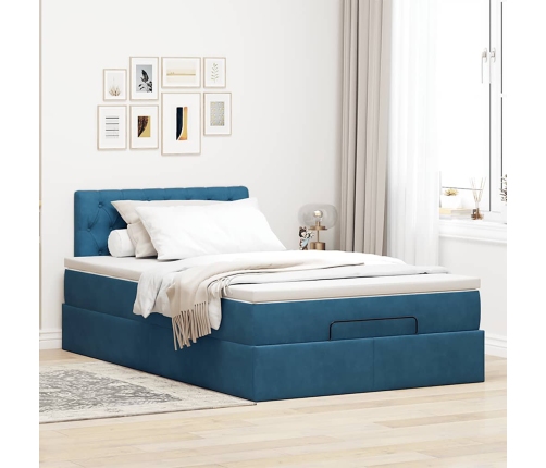 Cama otomana con colchón 120x190 cm terciopelo azul oscuro