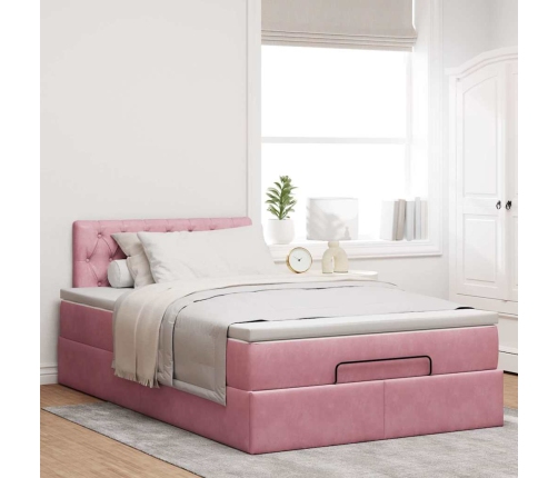 Cama otomana con colchón terciopelo rosa 120x190 cm