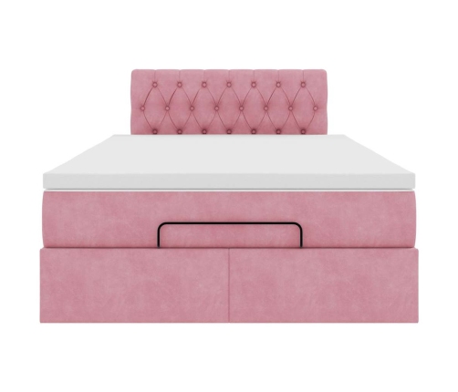 Cama otomana con colchón terciopelo rosa 120x190 cm