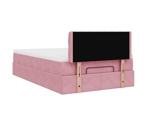 Cama otomana con colchón terciopelo rosa 120x190 cm