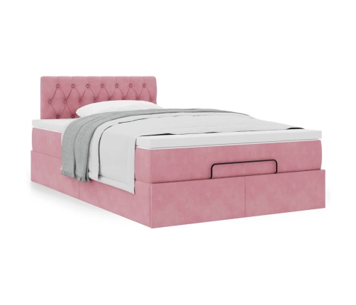 Cama otomana con colchón terciopelo rosa 120x190 cm