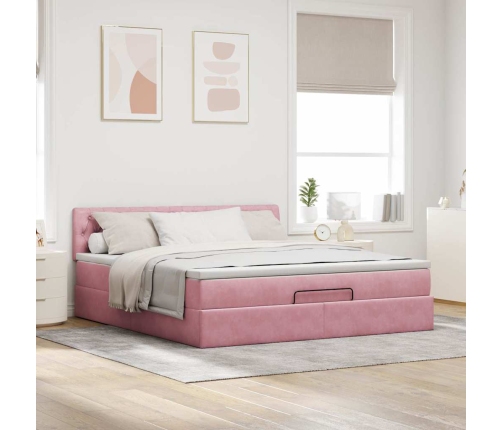 Estructura cama otomana con colchón terciopelo rosa 160x200 cm