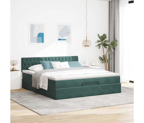 Estructura de cama otomana con colchón verde oscuro 180x200 cm