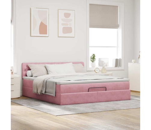 Estructura cama otomana con colchón terciopelo rosa 180x200 cm