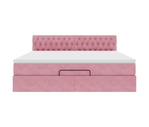 Estructura cama otomana con colchón terciopelo rosa 180x200 cm