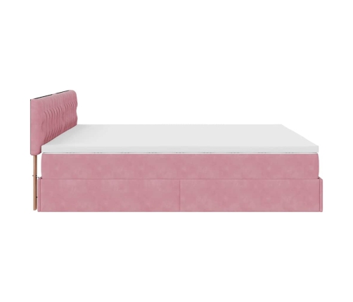 Estructura cama otomana con colchón terciopelo rosa 180x200 cm