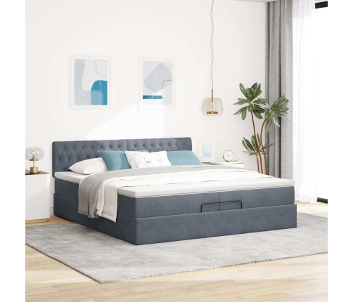 Estructura de cama otomana con colchón gris oscuro 200x200 cm