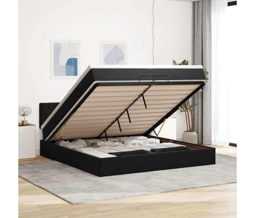 Estructura cama otomana con colchón terciopelo negra 200x200 cm