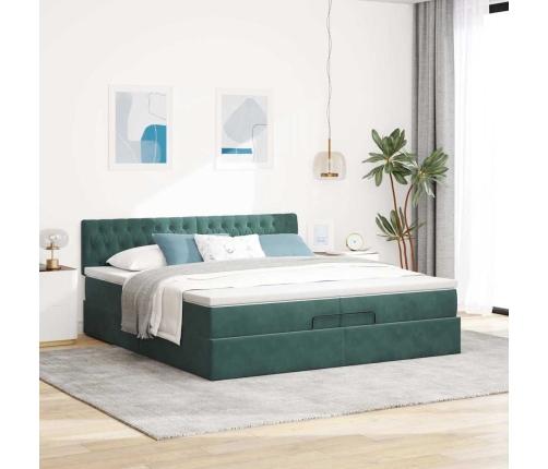 Estructura de cama otomana con colchón verde oscuro 200x200 cm