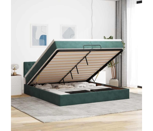 Estructura de cama otomana con colchón verde oscuro 200x200 cm