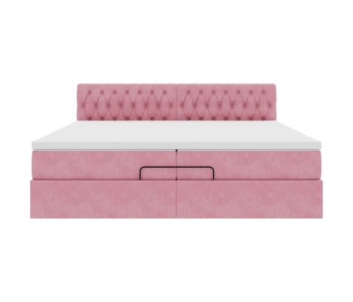 Estructura cama otomana con colchón terciopelo rosa 200x200 cm