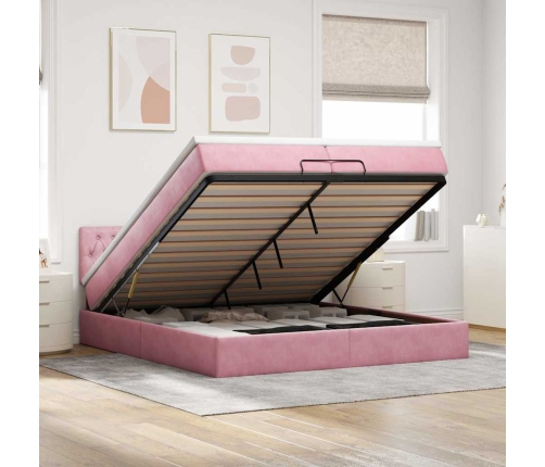 Estructura cama otomana con colchón terciopelo rosa 200x200 cm